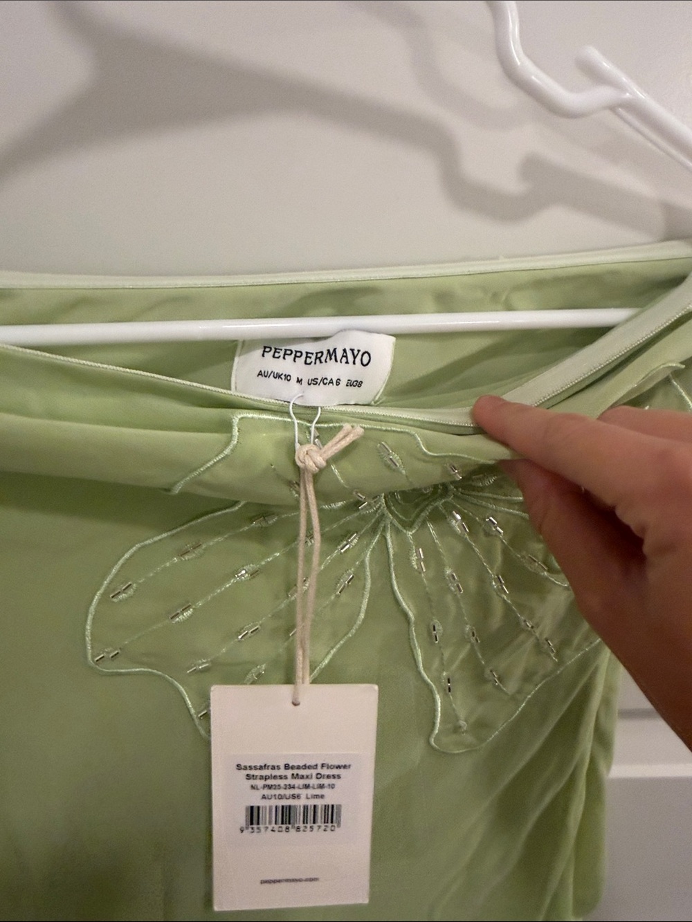 Peppermayo Lime Green Strapless Maxi Dress with Floral Appliqué - Picture 3 of 5